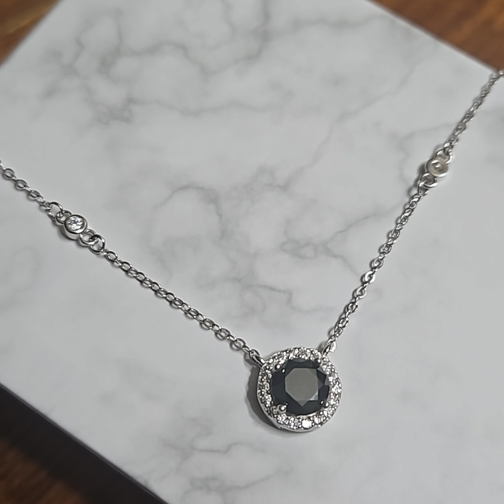 Black Moissanite Diamond 6.5 mm Pendant and Chain Necklace 925 SS CERTIFIED NEW